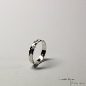 Alliance maä en Argent massif, Alliance pour homme et femme modèle Ecorce, inspiration de la nature, bijoux écologique fait main en France, mariage éthique