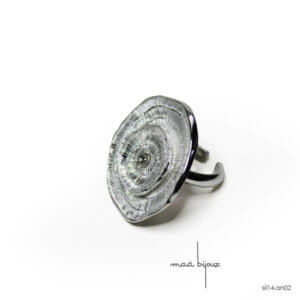 Bague cocktail en argent massif, Motif rondelle de bois