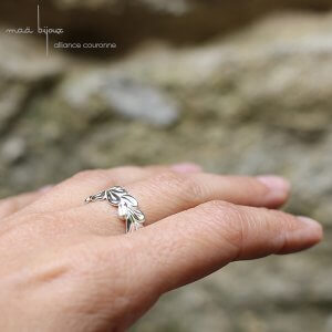 alliance couronne en argent massif 925 recyclé, maä bijoux, fabriqué à la main en france, artisanat